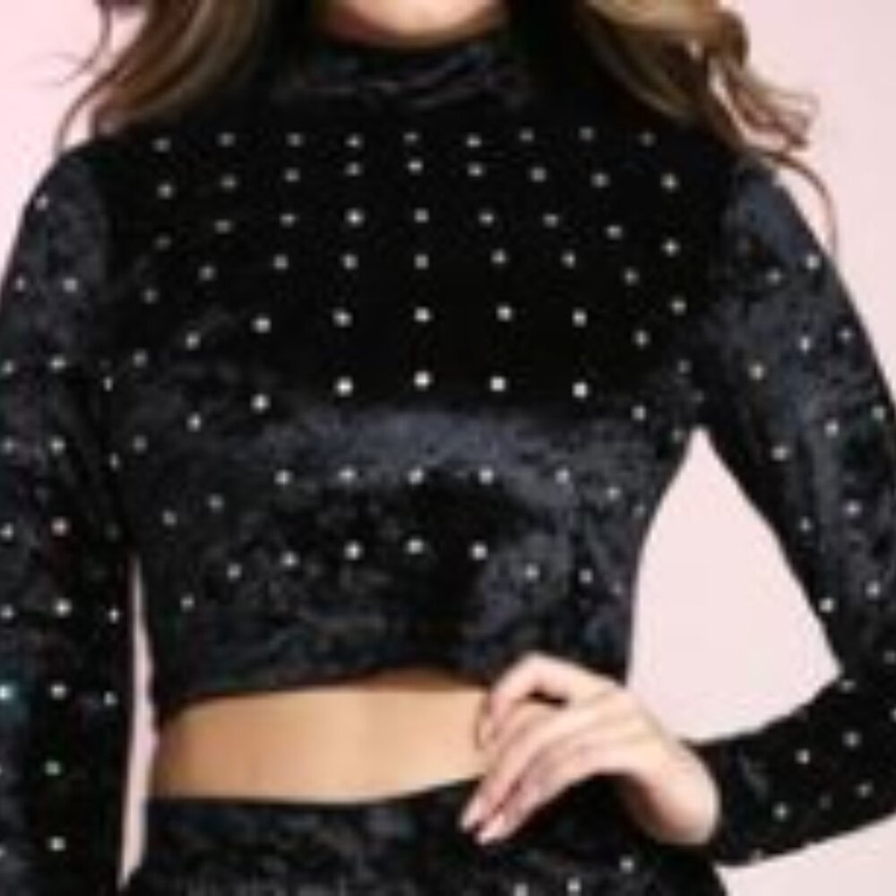 Rhinestone Velvet Legging Set